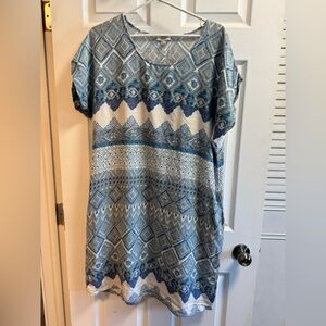 Orientique Blue Geometric Patterned Dress size xl fits like large